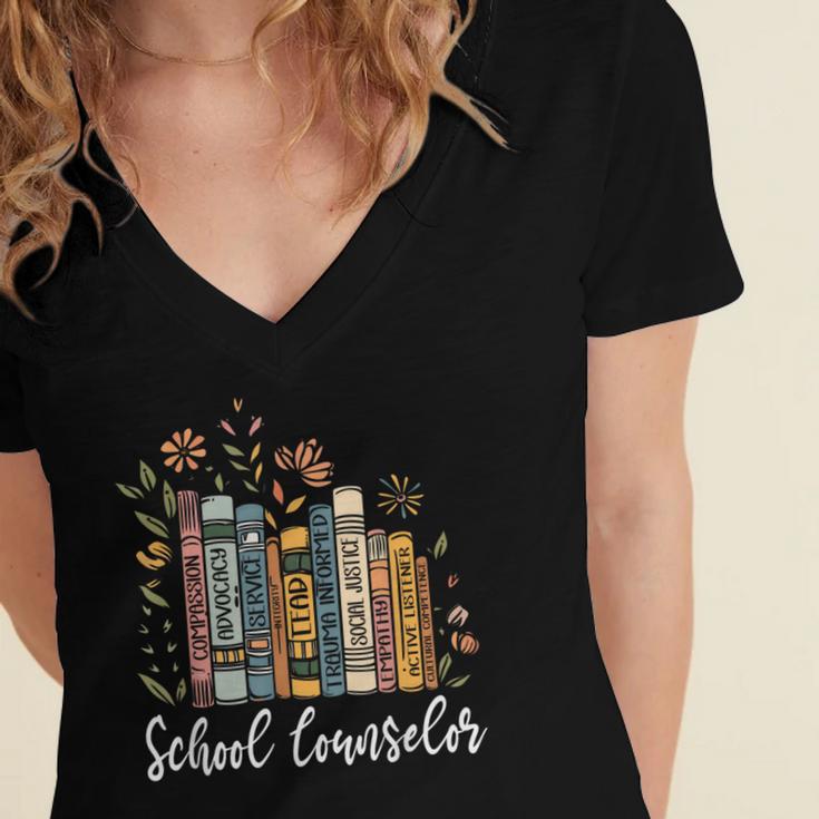 School Counselor Wildflower Books National School Counseling Women's Jersey Short Sleeve Deep V-Neck Tshirt