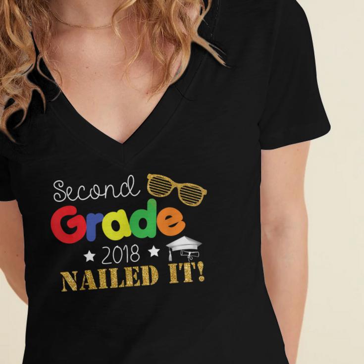 Second 2nd Grade 2018 Nailed It Graduation Shirt Women's Jersey Short Sleeve Deep V-Neck Tshirt