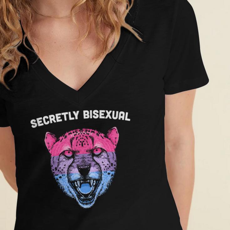 Secretly Bisexual Bi Introvert Bi Pride Antisocial LGBTQ Women's Jersey Short Sleeve Deep V-Neck Tshirt