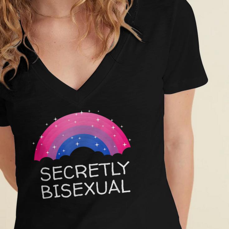 Secretly Bisexual Bi Introvert Bi Pride Antisocial LGBTQ Women's Jersey Short Sleeve Deep V-Neck Tshirt