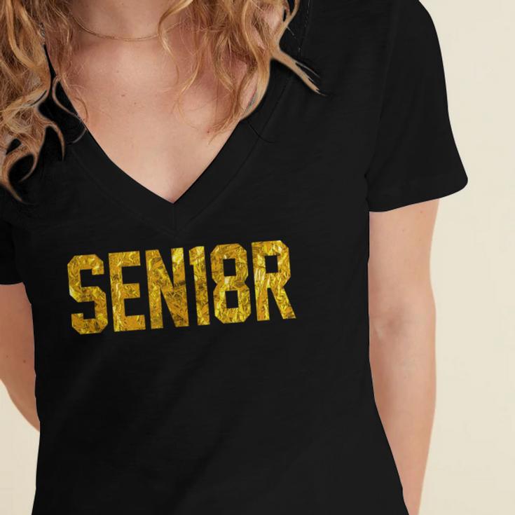 SEN18R Senior 2018 High School Graduation Party T-Shirt Women's Jersey Short Sleeve Deep V-Neck Tshirt