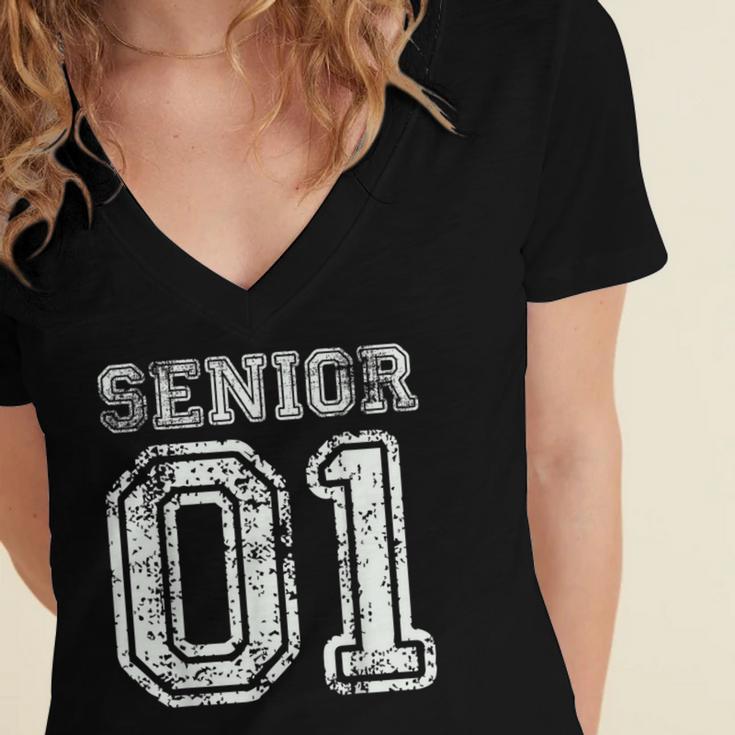 Senior 01 Class Of 2001 Retro College High School Graduation Women's Jersey Short Sleeve Deep V-Neck Tshirt
