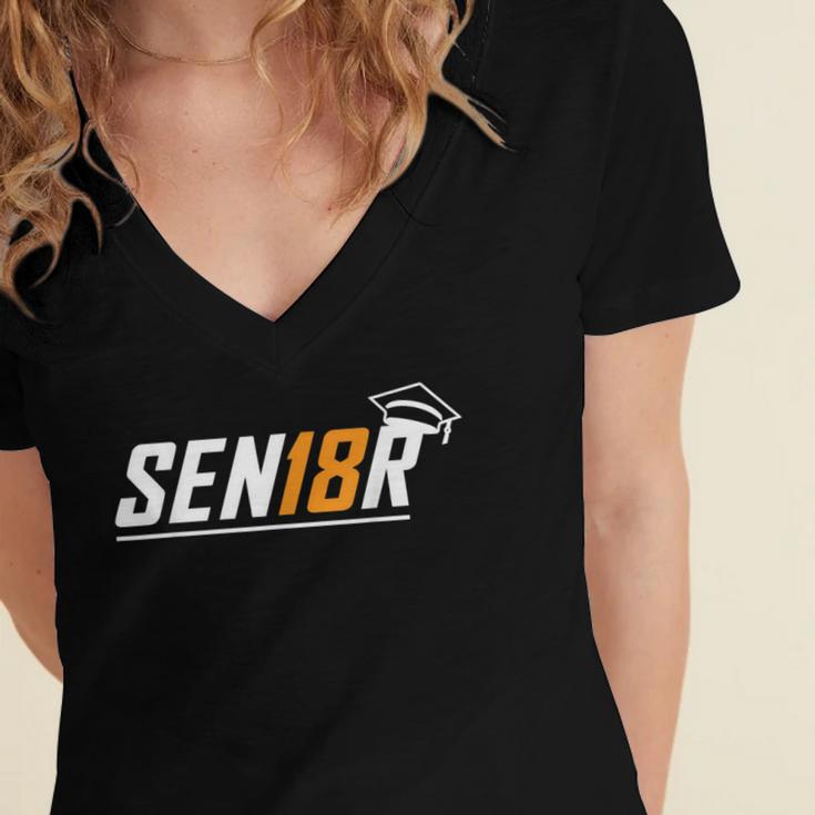 Senior 18 High School Graduation Eighteen Year Old Grad Women's Jersey Short Sleeve Deep V-Neck Tshirt