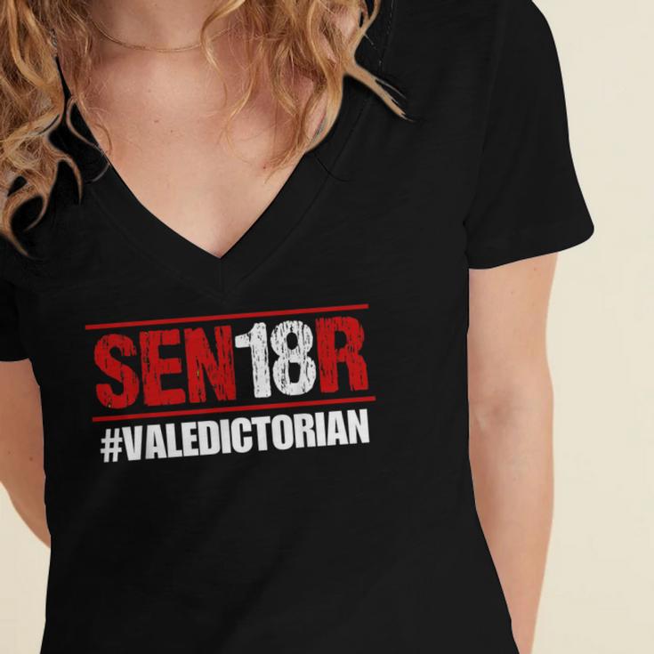 Senior 2018 Valedictorian School Colors Graduation Women's Jersey Short Sleeve Deep V-Neck Tshirt