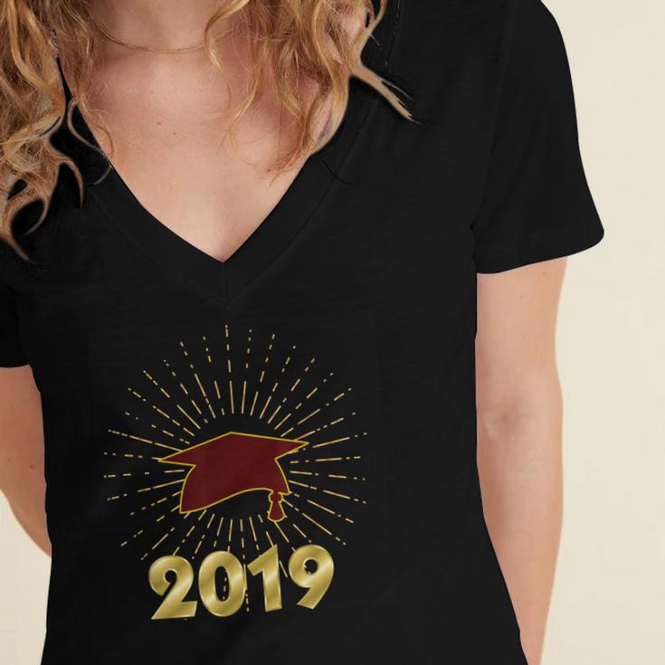 Senior 2019 Graduation Shirt Burgundy Gold Class Colors G23 Women's Jersey Short Sleeve Deep V-Neck Tshirt