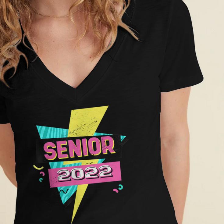 Senior 2022 Graduation Class Of 2022 Retro 90's Graduation Women's Jersey Short Sleeve Deep V-Neck Tshirt