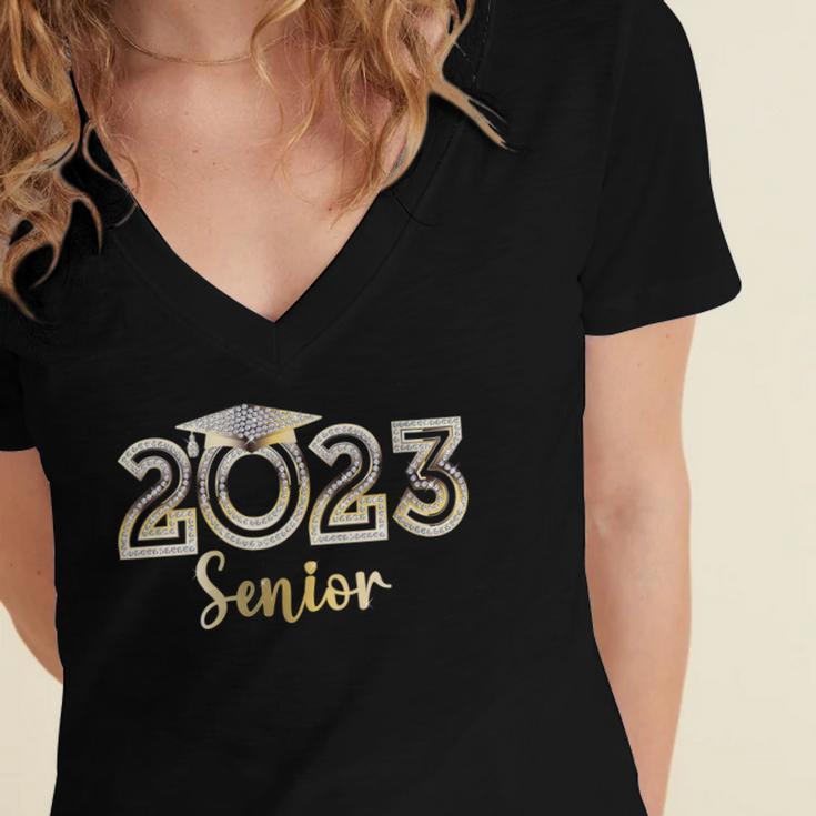 Senior 2023 Elegant Bling Graduation Senior 2023 Graduate Women's Jersey Short Sleeve Deep V-Neck Tshirt