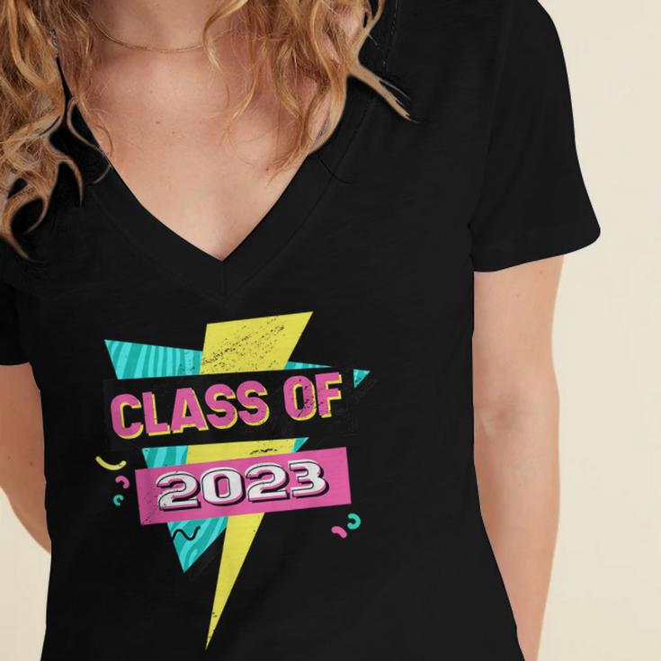 Senior 2023 Graduation Class Of 2023 Retro 90's Graduation Women's Jersey Short Sleeve Deep V-Neck Tshirt