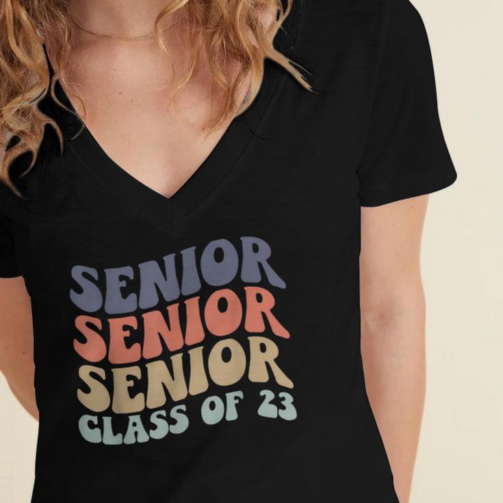 SENIOR 2023 Retro Class Of 2023 Seniors Graduation 23 Hippie Women's Jersey Short Sleeve Deep V-Neck Tshirt