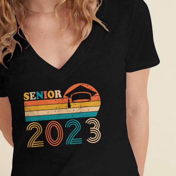 Senior 2023 Retro Class Of 2023 Seniors Graduation 23 Women's Jersey Short Sleeve Deep V-Neck Tshirt