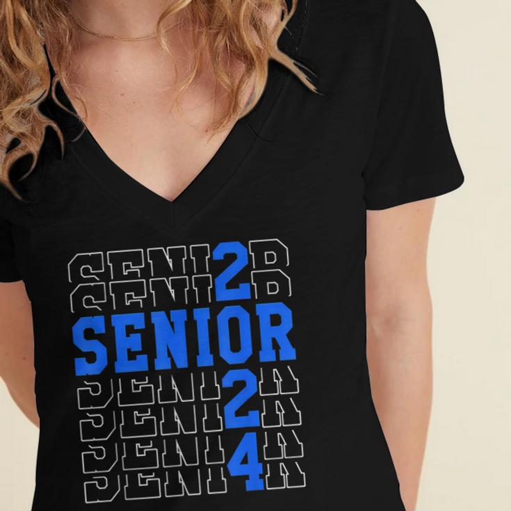 Senior 2024 Graphic Class Of 2024 Graduation Graphic Women's Jersey Short Sleeve Deep V-Neck Tshirt