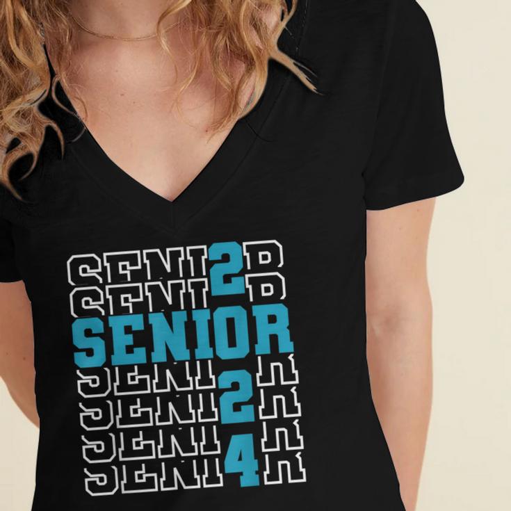Senior 2024 Graduation Class Of 2024 Senior Boys Girls Women's Jersey Short Sleeve Deep V-Neck Tshirt