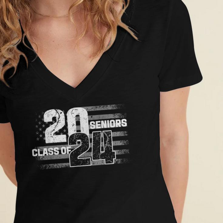 Senior 2024 Graduation Class Of 2024 Senior Women Boy Girl Women's Jersey Short Sleeve Deep V-Neck Tshirt