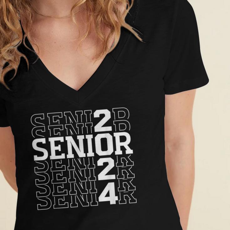 Senior 2024 Graduation Graduate Class Of 2024 Women Boy Girl Women's Jersey Short Sleeve Deep V-Neck Tshirt