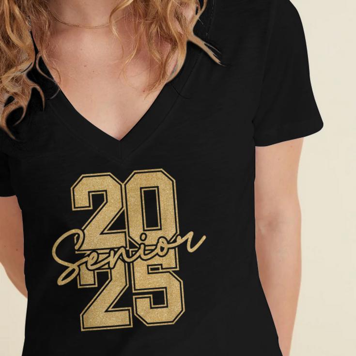 Senior 2025 Class Of 2025 Gold Senior Graduation Women's Jersey Short Sleeve Deep V-Neck Tshirt