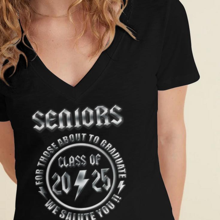 Senior 2025 Classic Rock Graduation We Salute You Women's Jersey Short Sleeve Deep V-Neck Tshirt