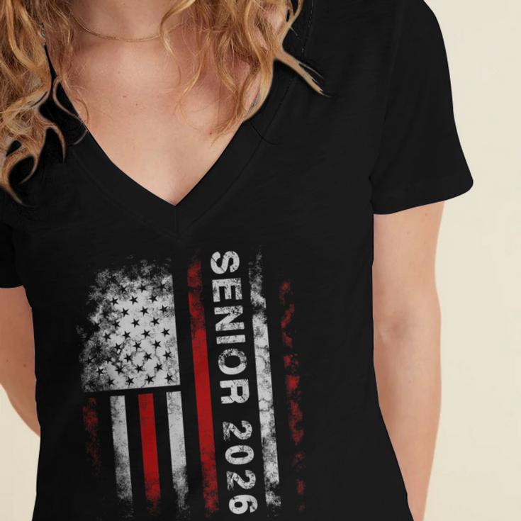 Senior 2026 American Flag Shirt USA Graduation Class Of 2026 Women's Jersey Short Sleeve Deep V-Neck Tshirt