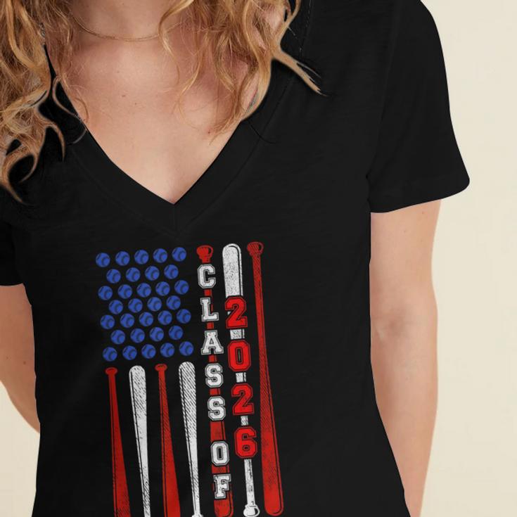 Senior 2026 Baseball American Flag Class Of 2026 Graduation Women's Jersey Short Sleeve Deep V-Neck Tshirt