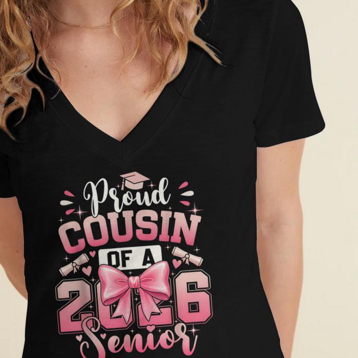 Senior 2026 Class Of 26 Coquette Pink Bow Graduation Cousin Women's Jersey Short Sleeve Deep V-Neck Tshirt
