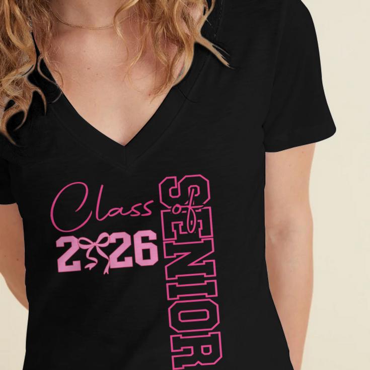 Senior 2026 Class Of 2026 Coquette Bow Graduation 2026 Women's Jersey Short Sleeve Deep V-Neck Tshirt
