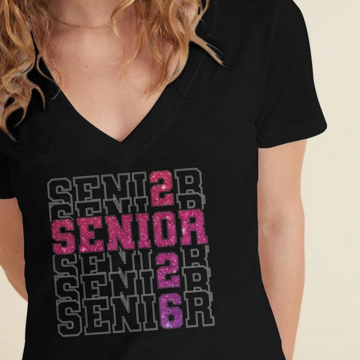 Senior 2026 Class Of 2026 Graduation 2026 Pink Girl Women Women's Jersey Short Sleeve Deep V-Neck Tshirt