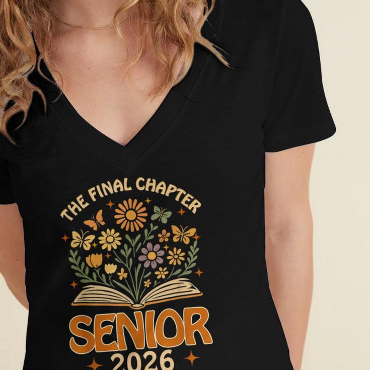 Senior 2026 Final Chapter Retro Book Lover Last First Day Women's Jersey Short Sleeve Deep V-Neck Tshirt