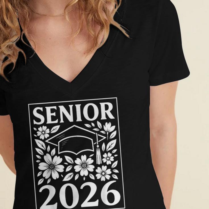 Senior 2026 Floral Flowers Class Of 2026 Graduation Kids Women's Jersey Short Sleeve Deep V-Neck Tshirt