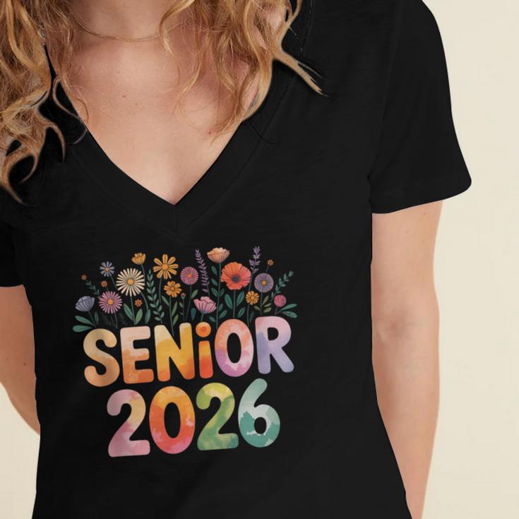 Senior 2026 Groovy Retro Grad Class Of 2026 Graduation Kids Women's Jersey Short Sleeve Deep V-Neck Tshirt