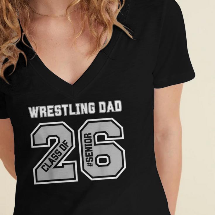 Senior 2026 Wrestling Dad Proud Senior 2026 Dad Graduation Women's Jersey Short Sleeve Deep V-Neck Tshirt