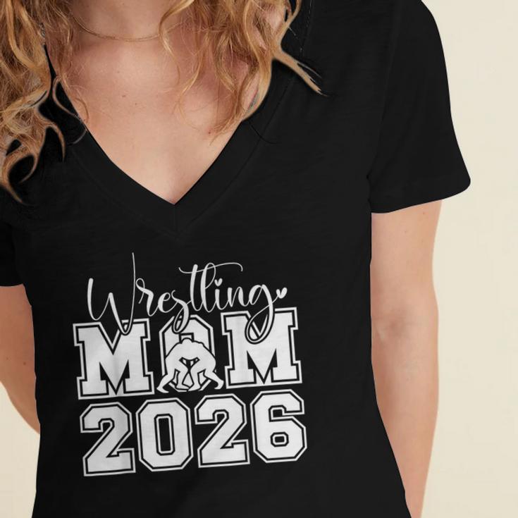 Senior 2026 Wrestling Mom Proud Senior 2026 Mom Graduation Women's Jersey Short Sleeve Deep V-Neck Tshirt
