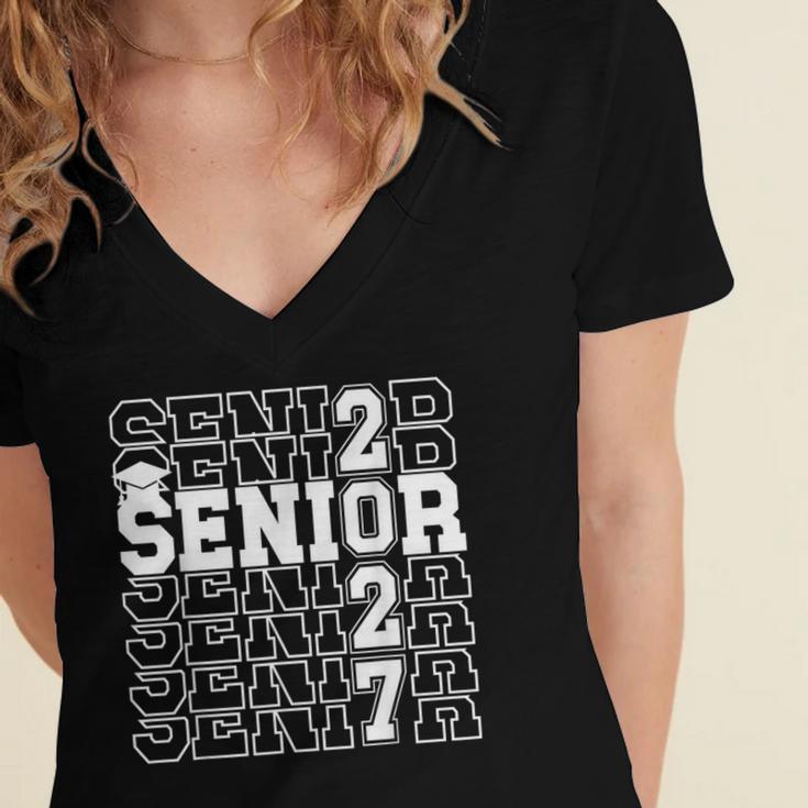 Senior 2027 Class Of 2027 Graduation Senior Grad 2027 Women's Jersey Short Sleeve Deep V-Neck Tshirt