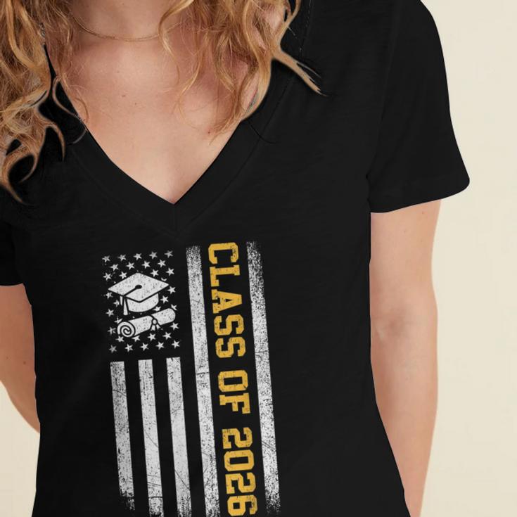 Senior 26 Class Of 2026 American Flag Graduation 2026 Women's Jersey Short Sleeve Deep V-Neck Tshirt