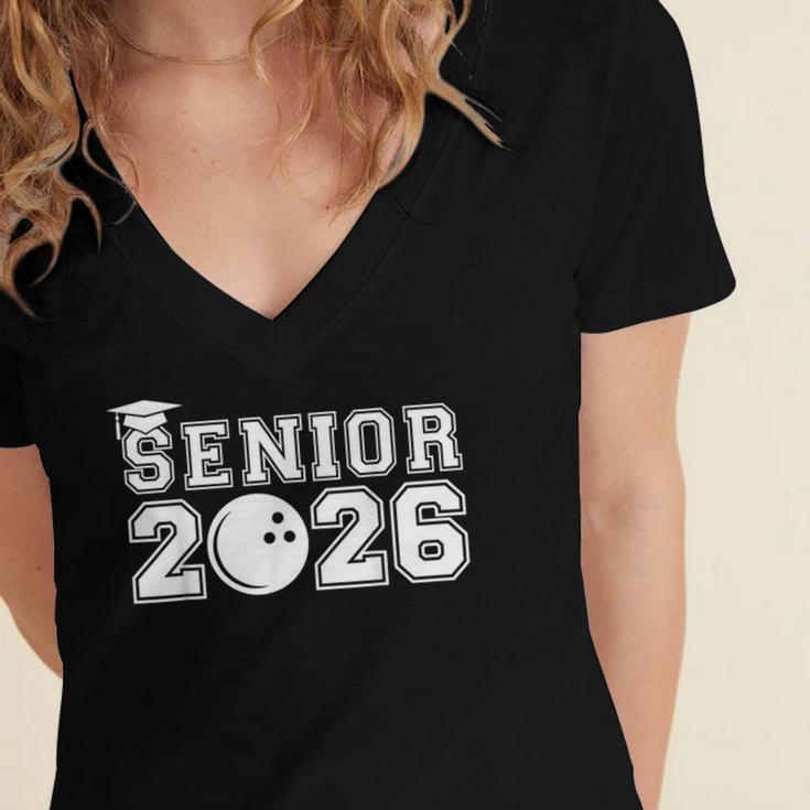 Senior Bowling Class Of 2026 Graduation School Graduate Women's Jersey Short Sleeve Deep V-Neck Tshirt