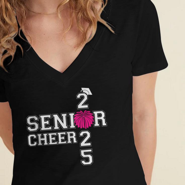 Senior Cheerleader Cheer Class Of 2025 Graduation Graduate Women's Jersey Short Sleeve Deep V-Neck Tshirt