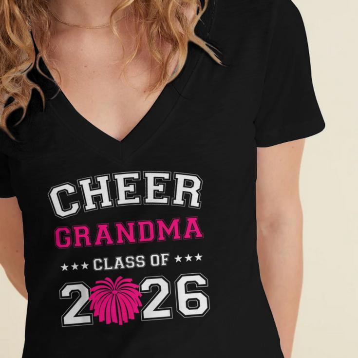 Senior Cheerleader Grandma Cheer Class Of 2026 Graduation Women's Jersey Short Sleeve Deep V-Neck Tshirt