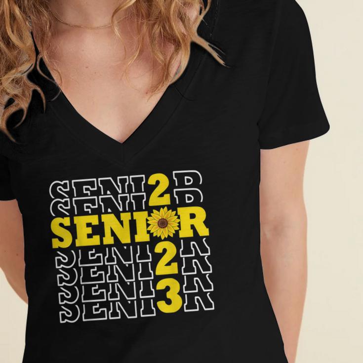 Senior Class Of 2023 Sunflower Graduation Seniors 23 Women's Jersey Short Sleeve Deep V-Neck Tshirt