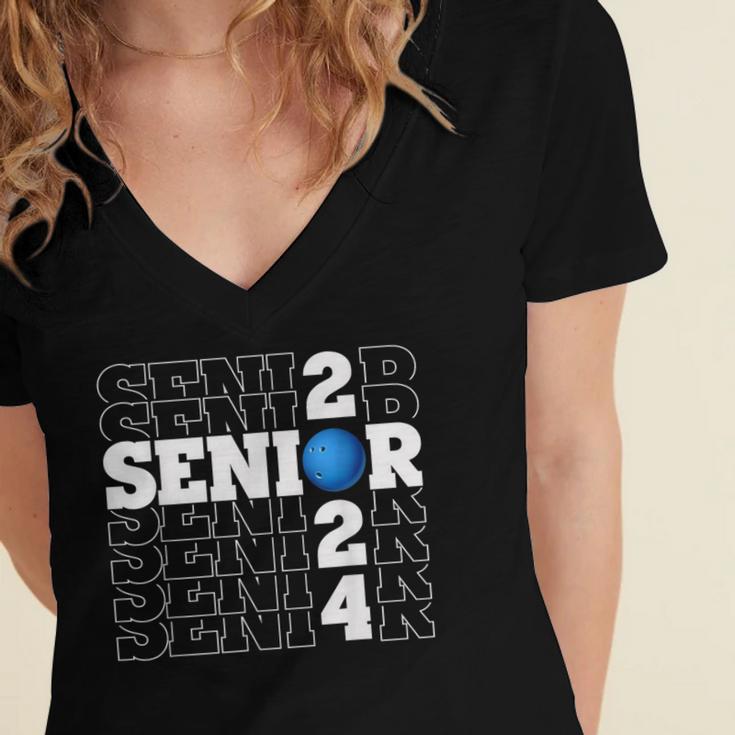Senior Class Of 2024 Bowling First Day Of School Graduation Women's Jersey Short Sleeve Deep V-Neck Tshirt