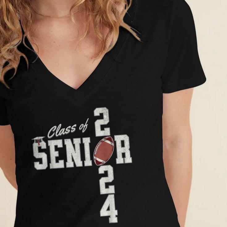 Senior Class Of 2024 Football Graduation Party Favors 2024 Women's Jersey Short Sleeve Deep V-Neck Tshirt