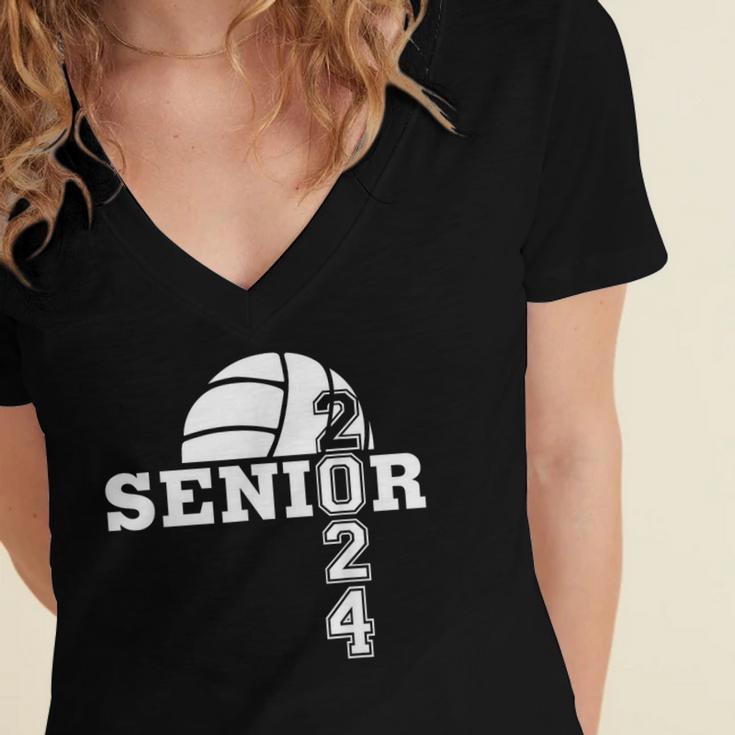 Senior Class Of 2024 Volleyball Seniors School Graduation Women's Jersey Short Sleeve Deep V-Neck Tshirt