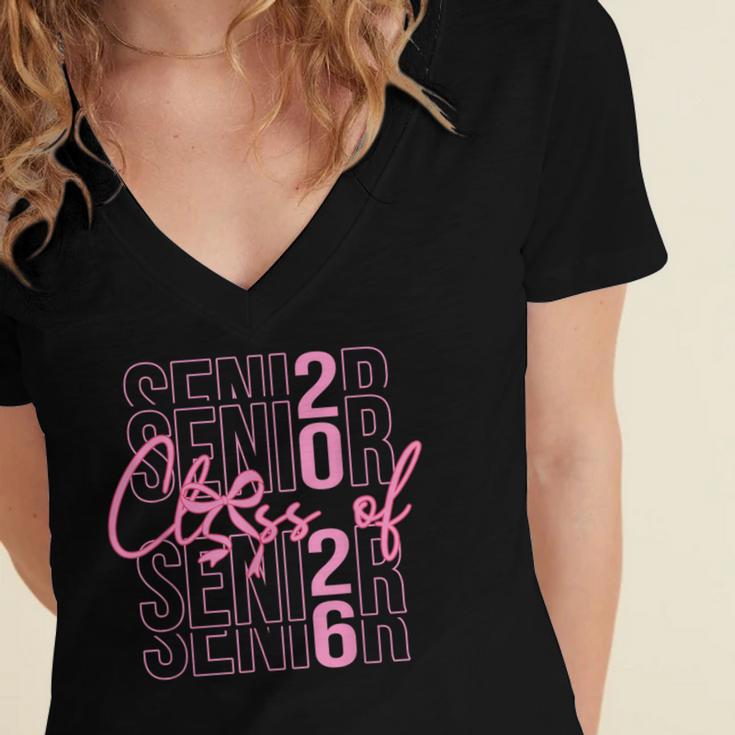 Senior Class Of 2026 Coquette Bow Graduation 2026 Girl Women Women's Jersey Short Sleeve Deep V-Neck Tshirt