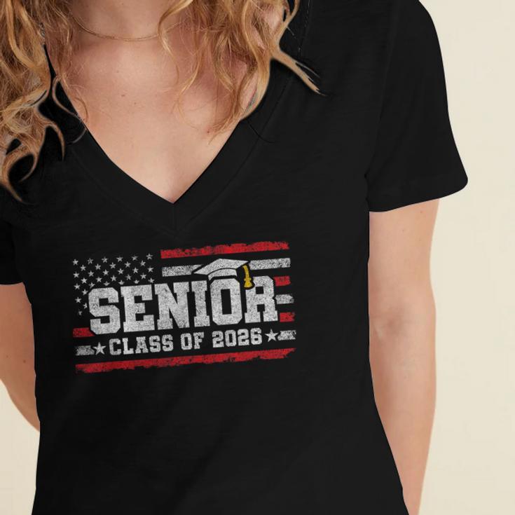 Senior Class 2026 Graduation American Flag Senior 2026 Women's Jersey Short Sleeve Deep V-Neck Tshirt