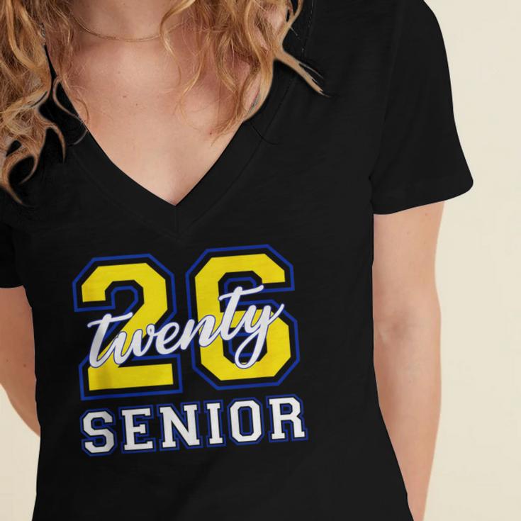 Senior Class 2026 Graduation Yellow Blue Letters Women's Jersey Short Sleeve Deep V-Neck Tshirt