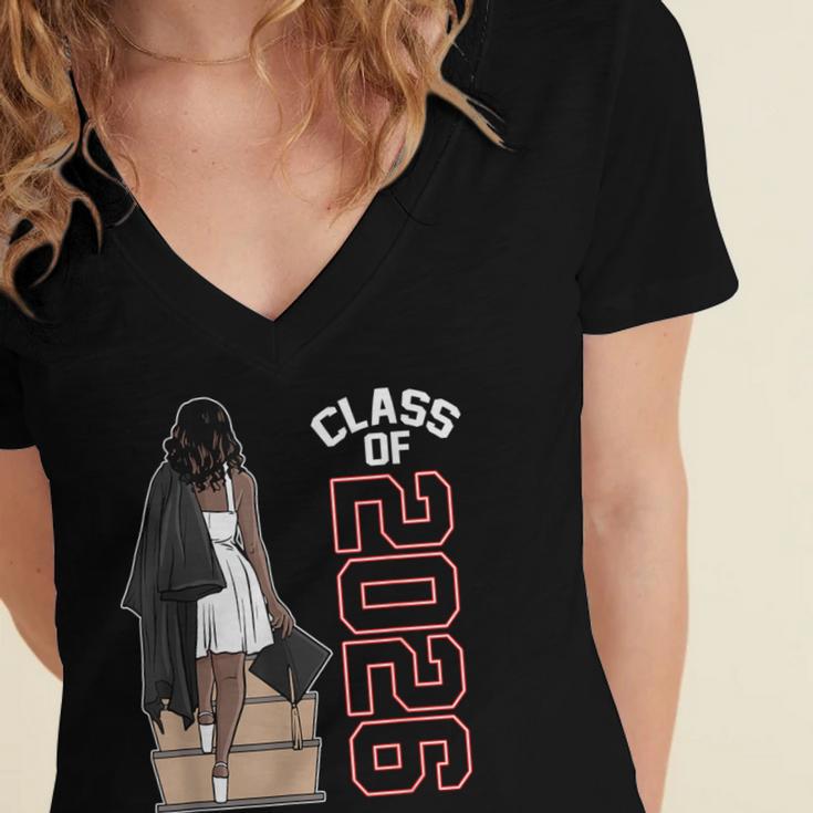 Senior Class Of 2026 Melanin Girl 2026 Graduation Women's Jersey Short Sleeve Deep V-Neck Tshirt