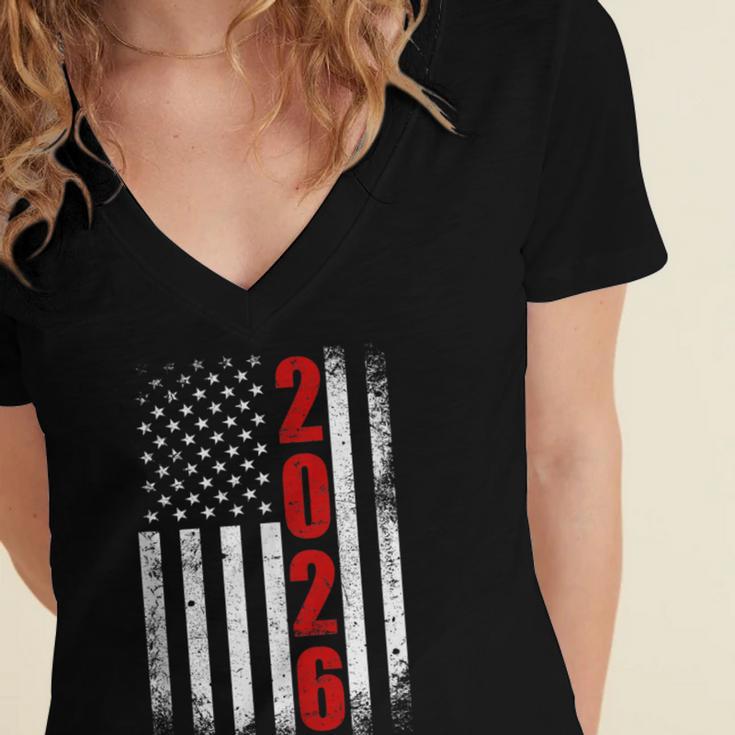 Senior Class Of 2026 Patriotic American USA Flag Graduation Women's Jersey Short Sleeve Deep V-Neck Tshirt
