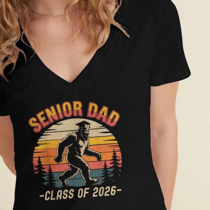 Senior Dad Class Of 2026 Bigfoot Vintage Graduation Women's Jersey Short Sleeve Deep V-Neck Tshirt