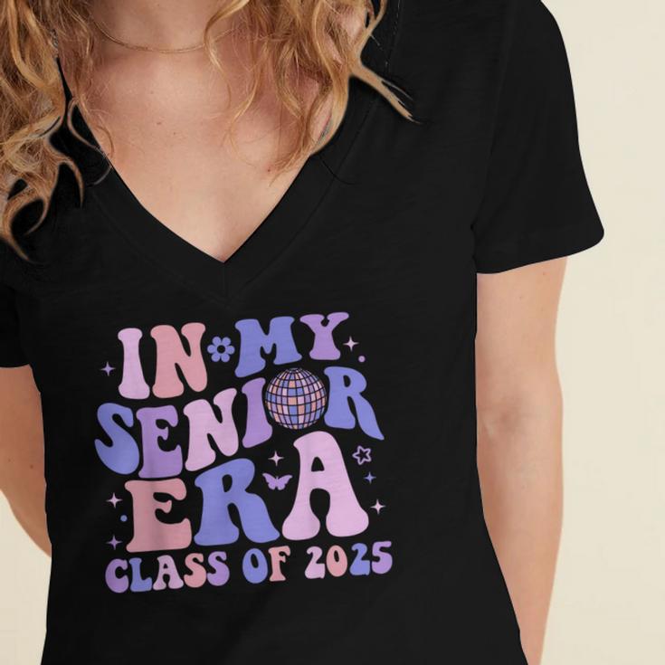 In My Senior Era Class Of 2025 Groovy Senior 2025 Graduation Women's Jersey Short Sleeve Deep V-Neck Tshirt