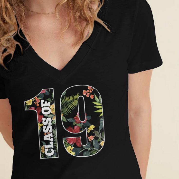 Senior Floral Class Of 2019 Shirt Graduation Idea Women's Jersey Short Sleeve Deep V-Neck Tshirt