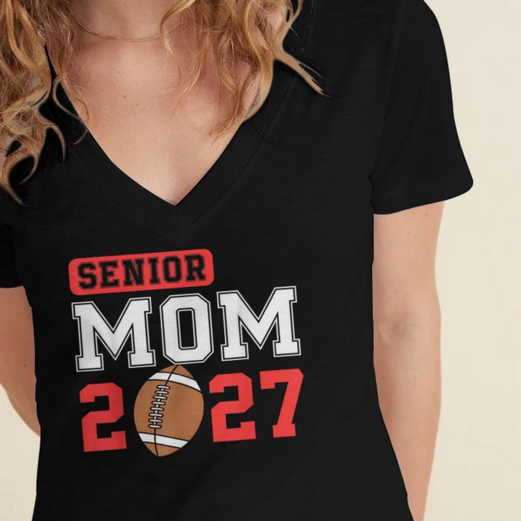 Senior Football Mom 2027 Team Class Of 2027 Graduation Mom Women's Jersey Short Sleeve Deep V-Neck Tshirt