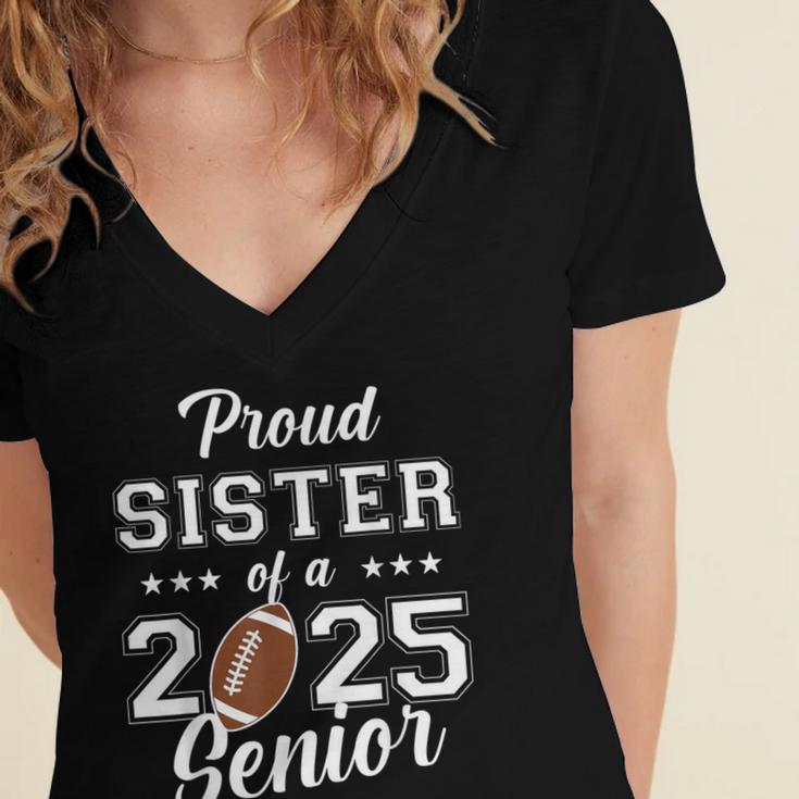 Senior Football Sister Class Of 2025 Graduation Graduate Women's Jersey Short Sleeve Deep V-Neck Tshirt