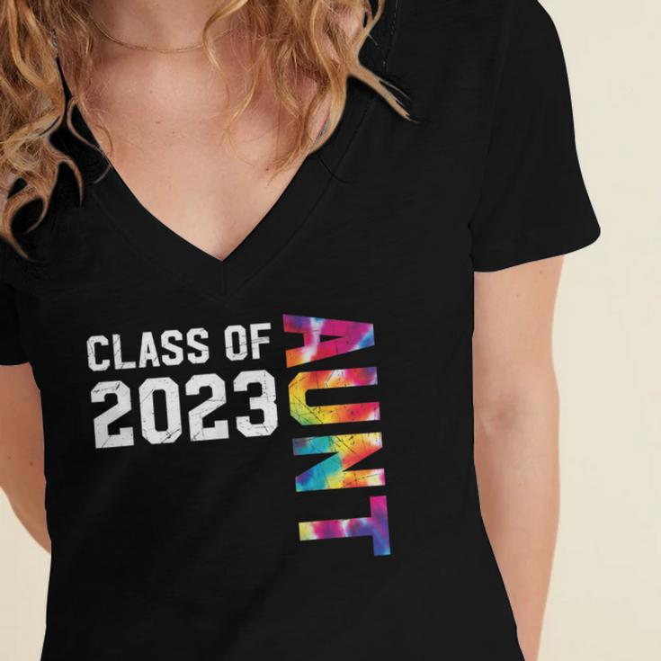 Senior Graduation Class Of 2023 Aunt Senior Tie Dye Women's Jersey Short Sleeve Deep V-Neck Tshirt